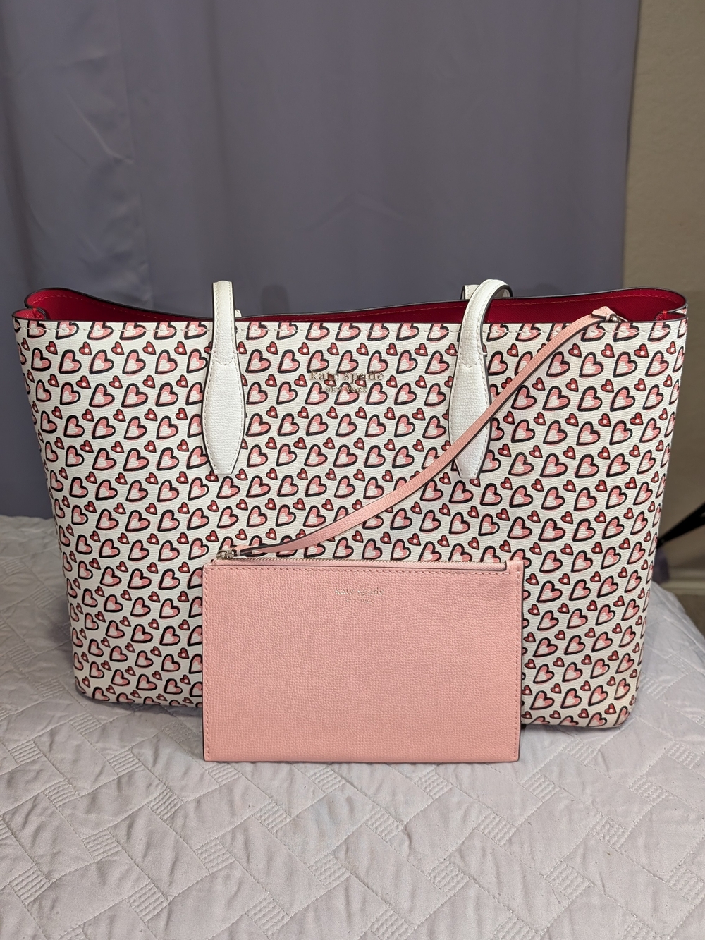 KATE SPADE NWOT - All Day Fancy Hearts Large Tote - Pink & White - Picture 2 of 14